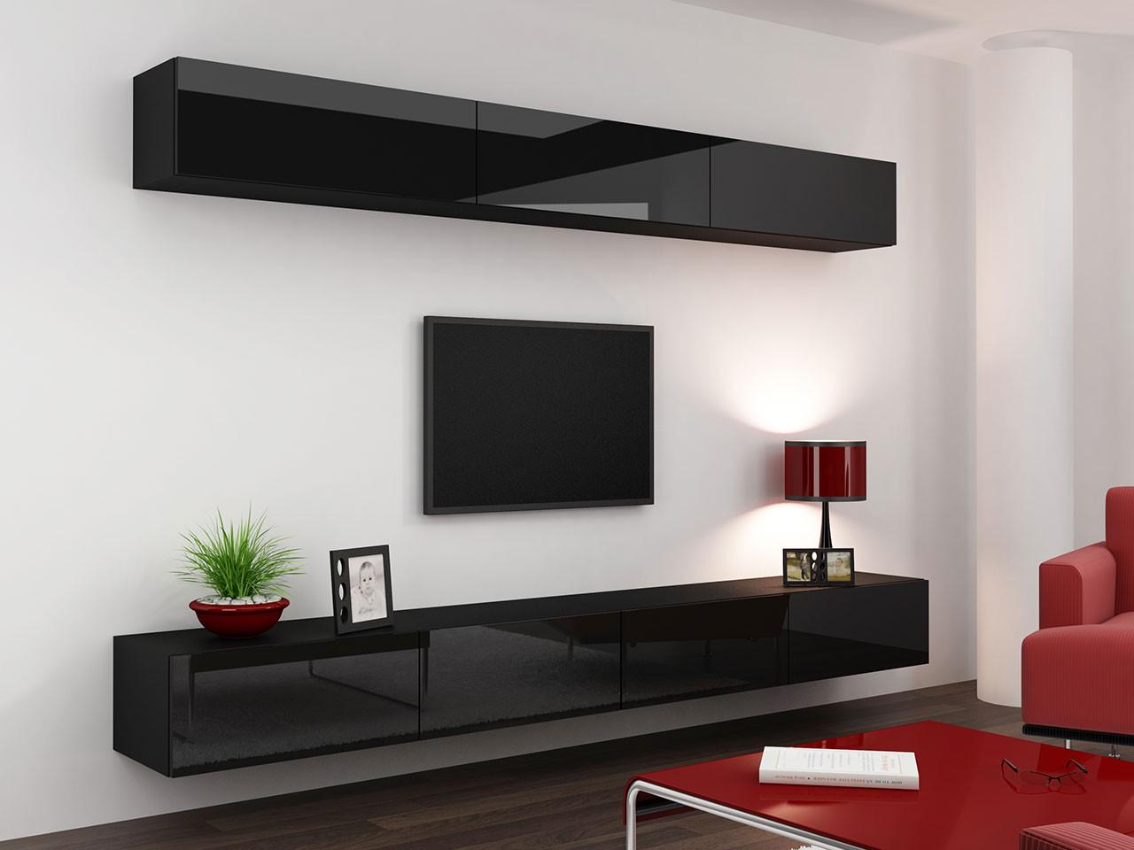 Стенка в гостиную комплект Сama Vigo 13 из ламинированной ДСП Черный матовый/Черный глянец (21582) - фото 3 Стенка в гостиную комплект Сama Vigo 13 из ламинированной ДСП Черный матовый/Черный глянец (21582) - фото 3