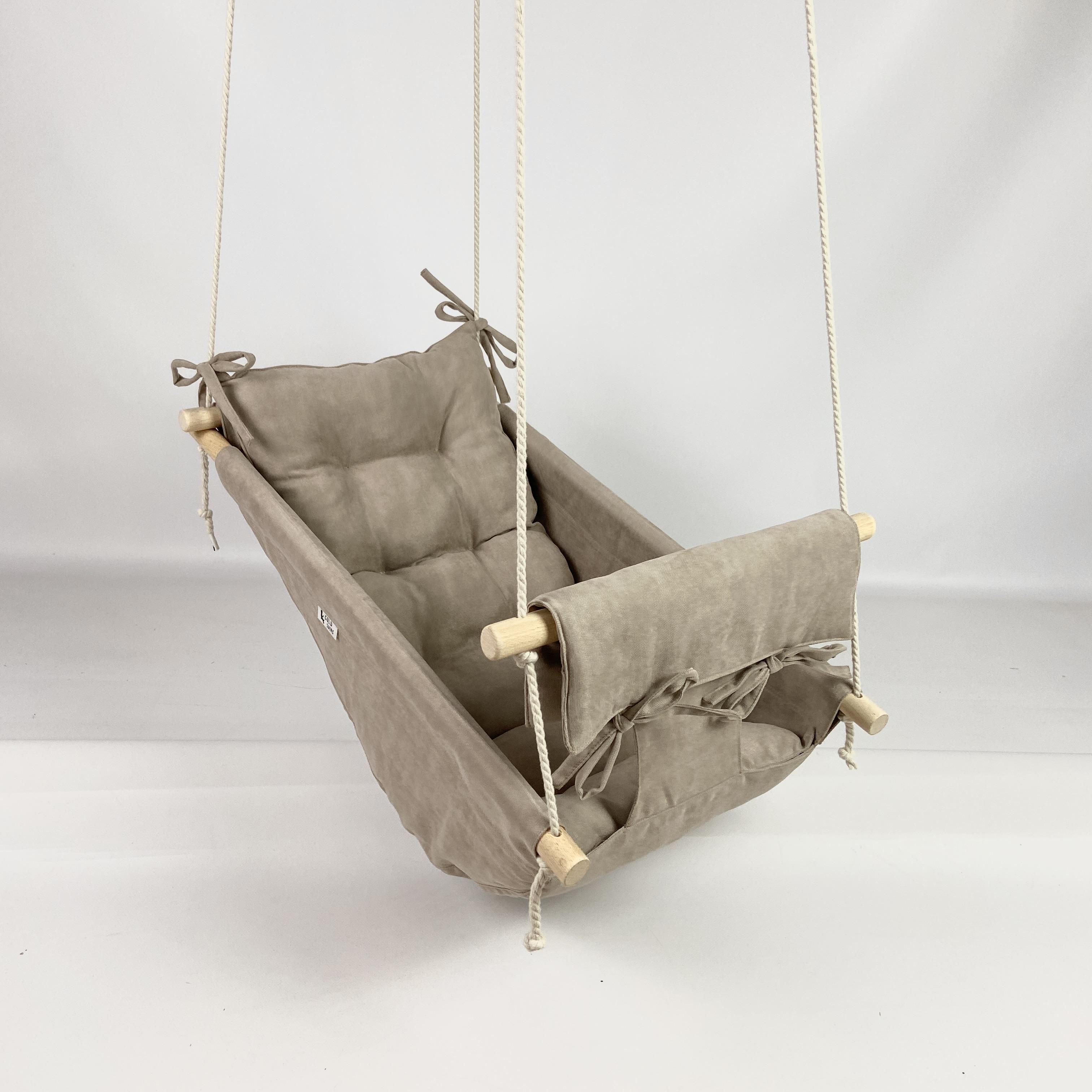 Подвесные детские качели Колыбелька из микровелюра с мягким передом Бежевый (gs-8856)