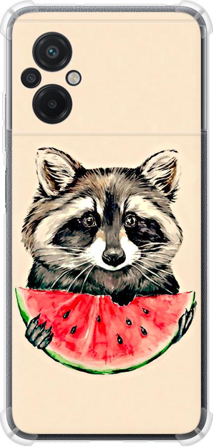 Чехол на Xiaomi Poco M5 Енотик с арбузом (4605sp-2767-42517)