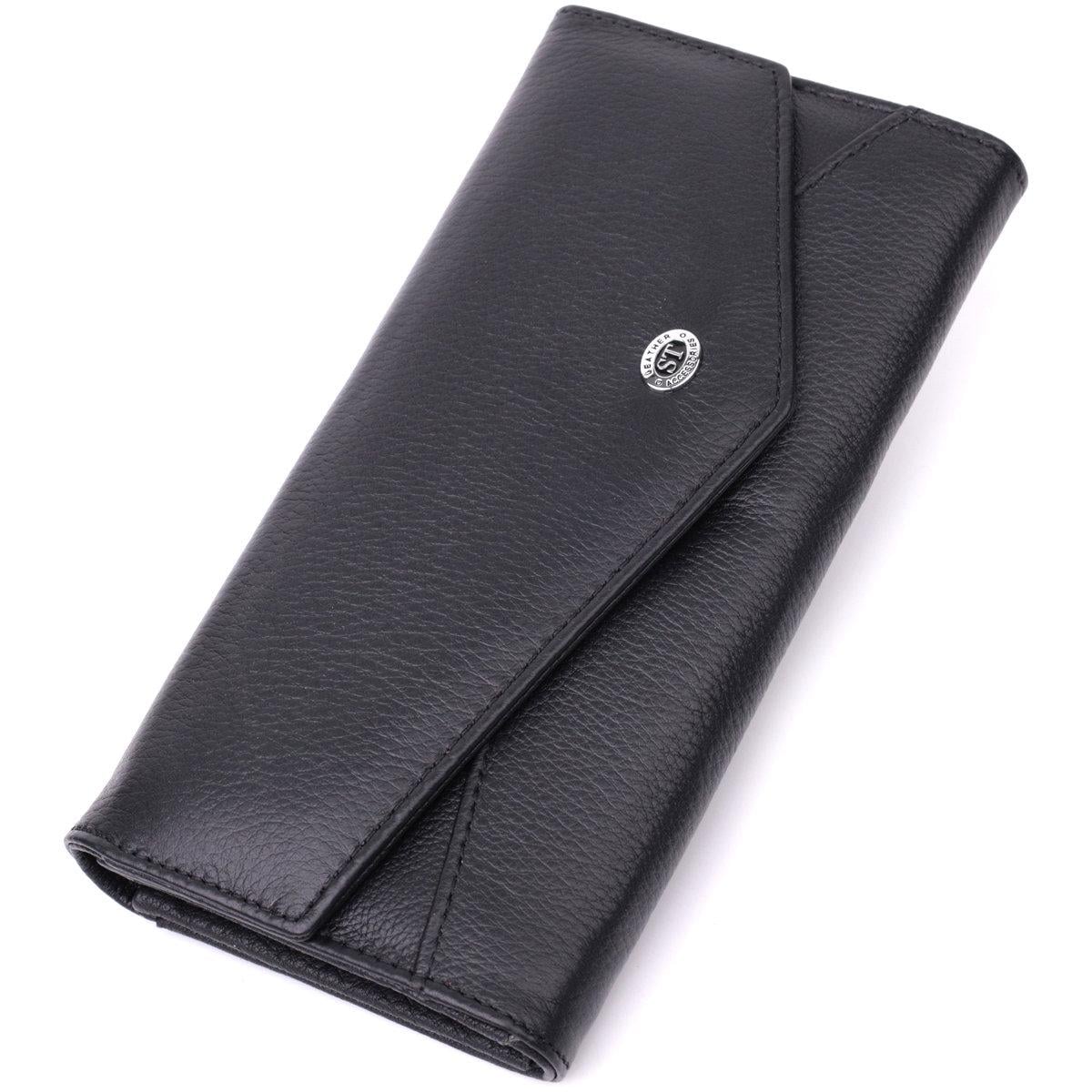 Кошелек женский ST Leather 22546 с геометрическим клапаном из натуральной кожи Черный (168-136-22546)