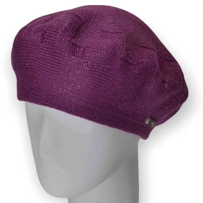 Берет женский Lirus Тетрис двойной теплый шерстяной украшенный люрексом Сиреневый