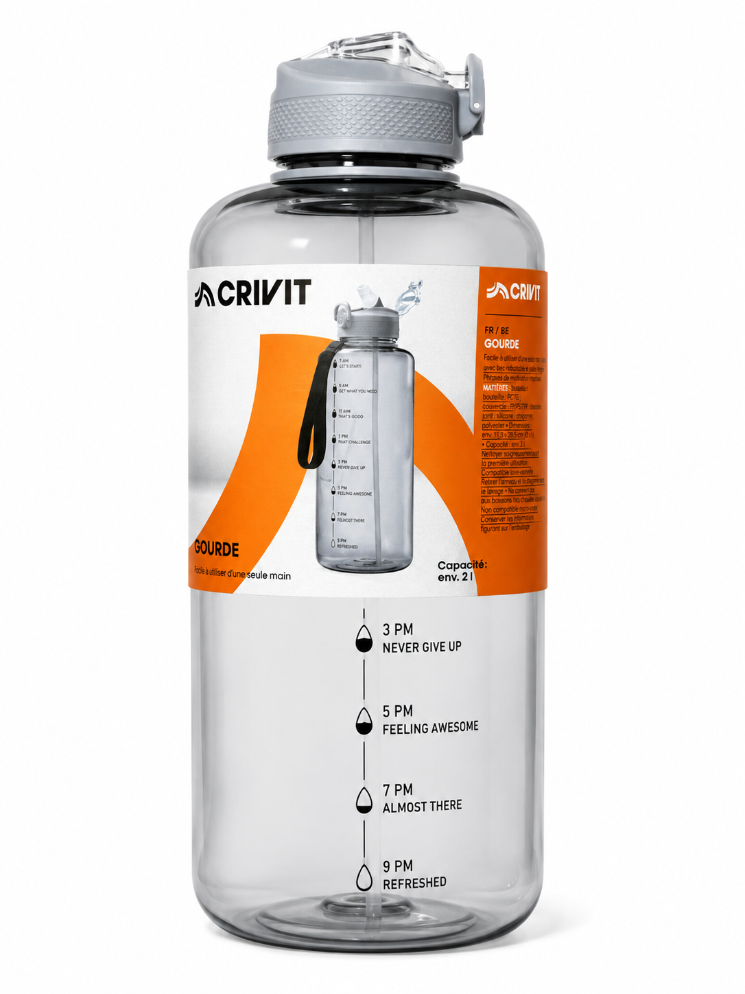 Пляшка для води спортивна Crivit з трубочкою/ручкою та мірною шкалою 2 л (300691) Пляшка для води спортивна Crivit з трубочкою/ручкою та мірною шкалою 2 л (300691)