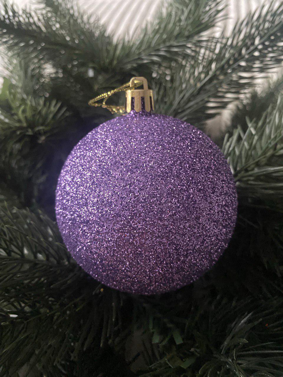 Куля новорічна глітерна 10 см Фіолетово-рожевий (y0011) - фото 1