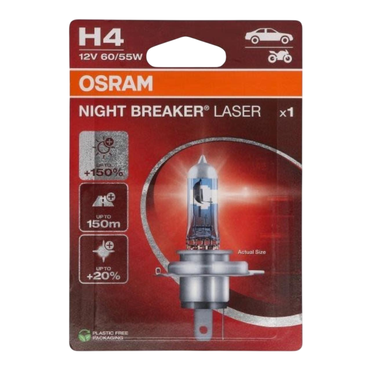 Лампочка H4 Osram Night Breaker 150% 12V 60/55W P43T к/т (64193NL-1BL)