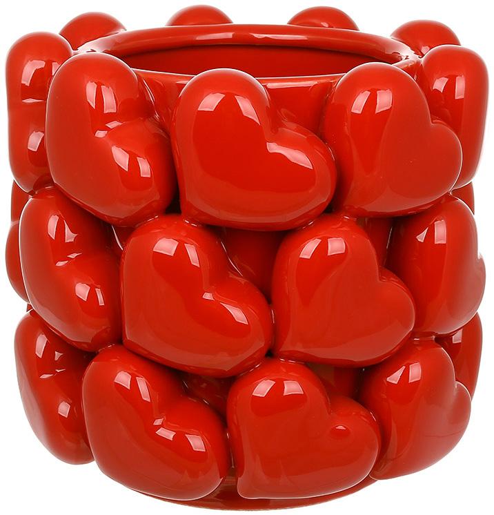 Ваза фарфоровая Heart с рельефным декором Сердца 21х20 см Красный