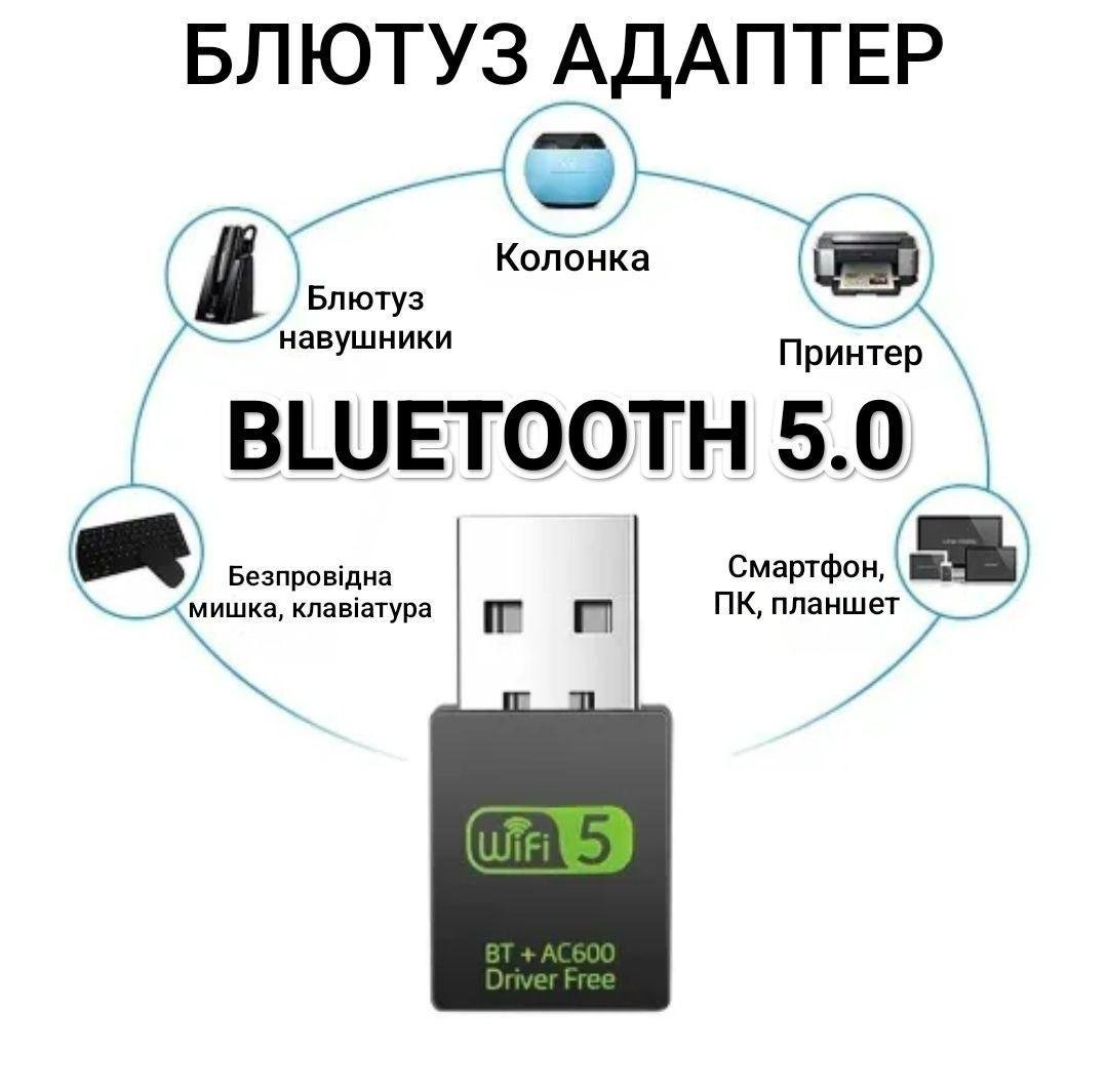Адаптер USB/Bluetooth/Wi-Fi WIFI 2,4/5ГГц і BT 5.0 600 Mbps 2в1 (2489095468) - фото 5 Адаптер USB/Bluetooth/Wi-Fi WIFI 2,4/5ГГц і BT 5.0 600 Mbps 2в1 (2489095468) - фото 5