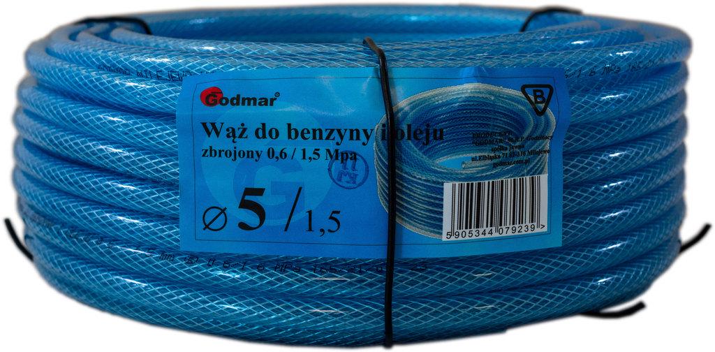 Шланг бензиновий Godmar армований 5 мм 1,5 мм 6 бар м.п. бухта 25 м Прозорий (000034019)
