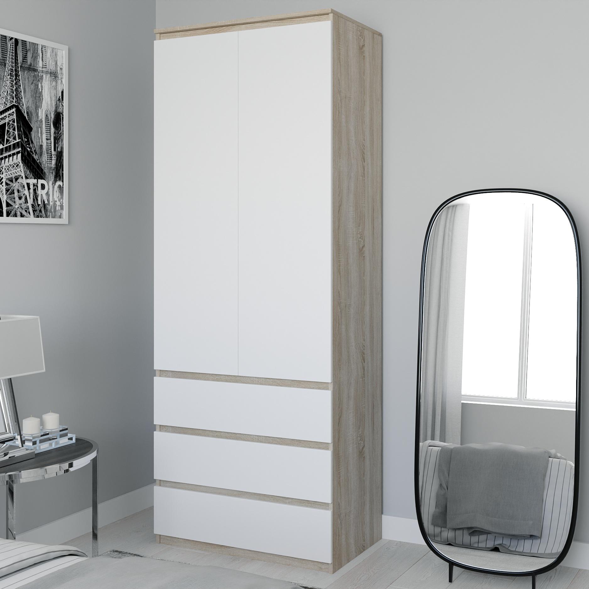 Шафа розпашна двохдверна з полицями та ящиками 800x2110x500 мм Дуб сонома/Білий (mt-210-sn-wh) - фото 1