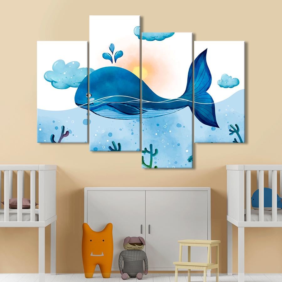 Картина в детскую комнату Милый кит кашалот на поверхности моря 129x90 см (A1393-4)