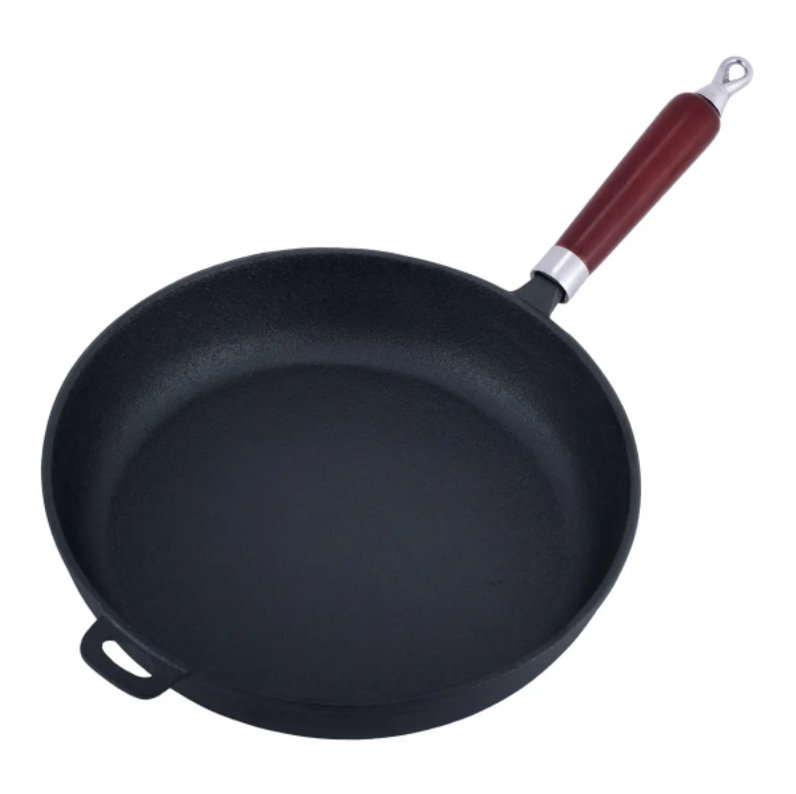Сковорода чугунная Kamille KM-4813V с деревянной ручкой для индукции и газа 30,5 см (NA002176)