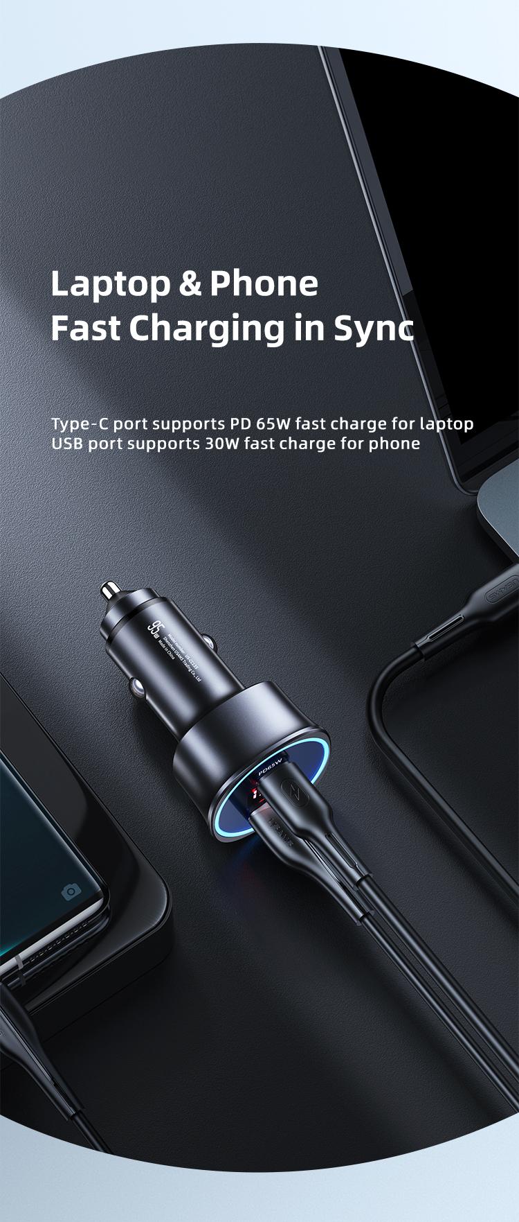 Автомобильное зарядное устройство Usams Dual Ports Digital Display Fast Car Charger US-CC146 C26 (40061897) - фото 4