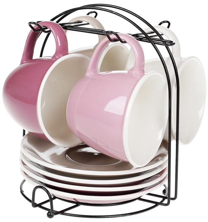 Кофейный сервиз Лавандовое поле 4 чашки 170 мл с блюдцами на подставке (BD-432-010)