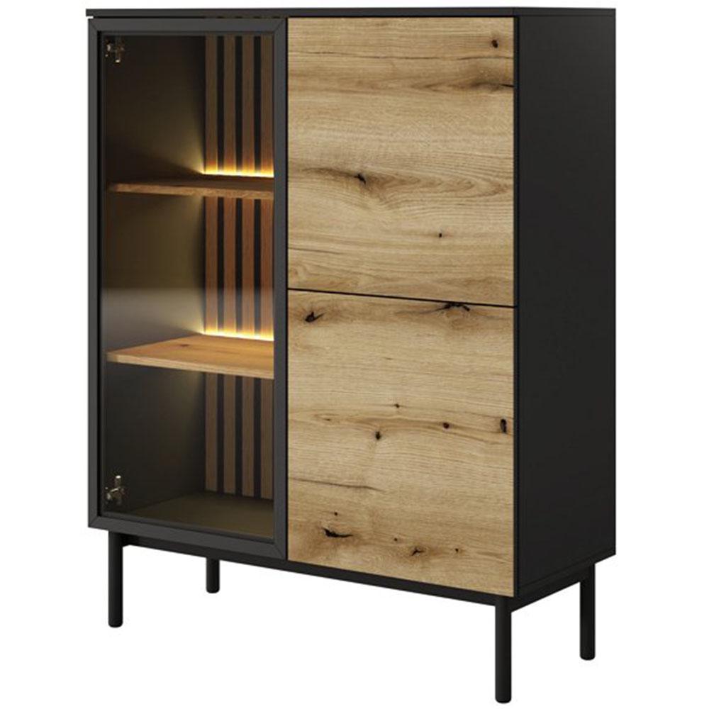 Шкаф-витрина низкий Perfect Home Lang 3D1W/100 трехдверный с подсветкой Черный/Дуб эвок (PFH-091141)