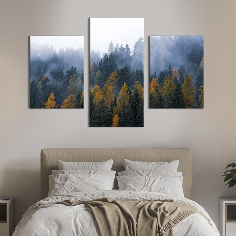Модульная картина на холсте Триптих Мистический туман над лесом 66x40 см (638-32)
