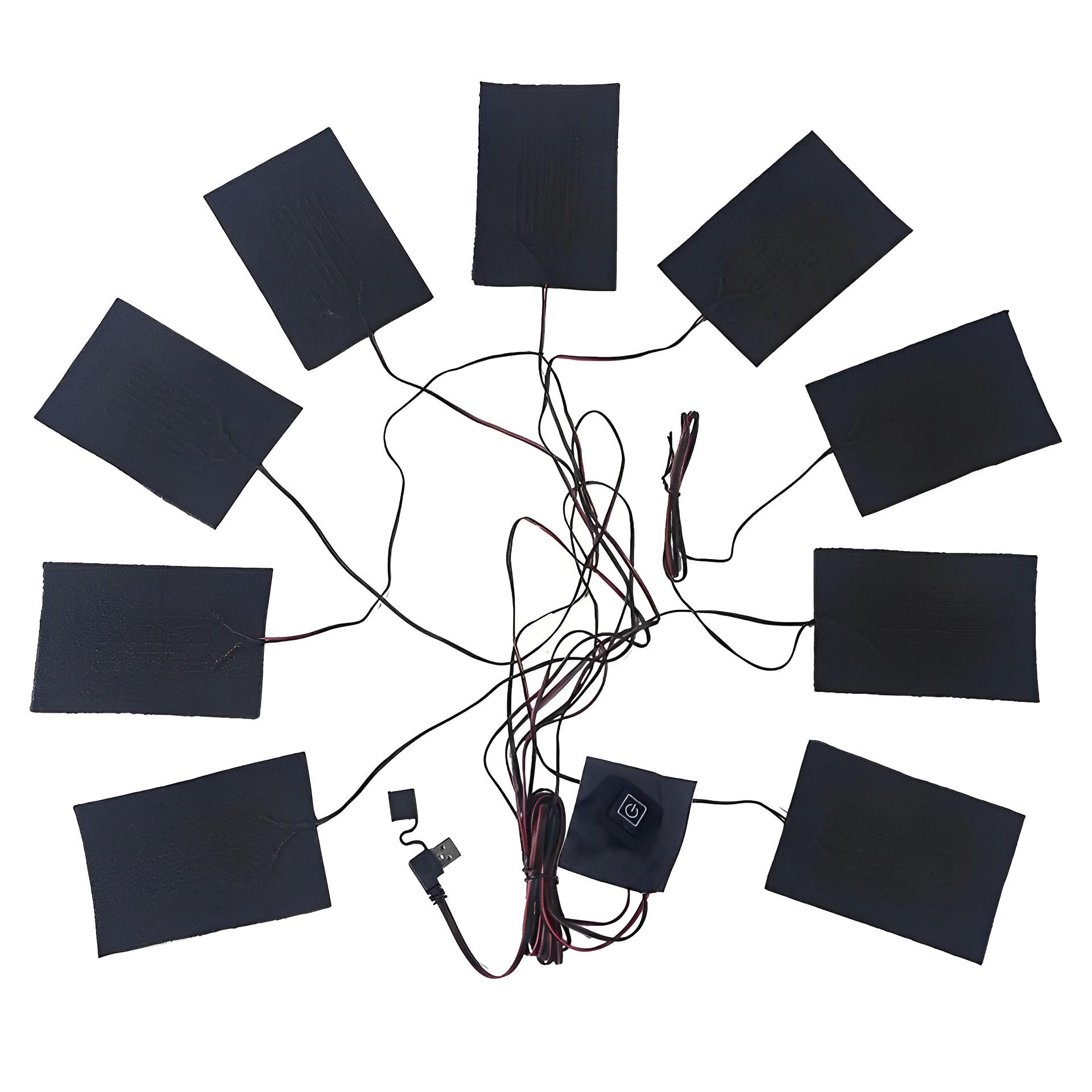 Нагревательные элементы для жилета/куртки/термобелья USB 9в1 с кнопкой-термостатом 3 режима обогрева 5 В 2 А (9613461)