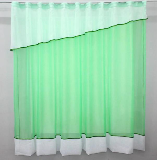 Кухонная гардина шифон/лен 270х170 см Мятный/Белый (047к) - фото 1