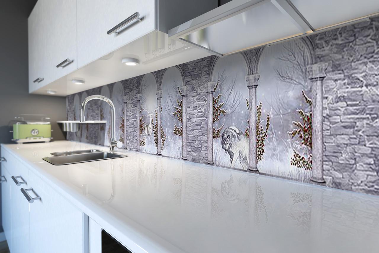 Кухонный фартук Зимняя арка из самоклеящейся виниловой пленки 65х250 см Серый