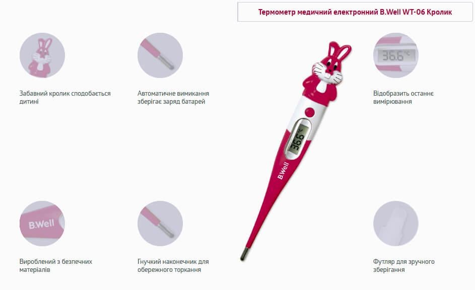 Термометр медичний електронний B.Well WT-06 flex Кролик - фото 3