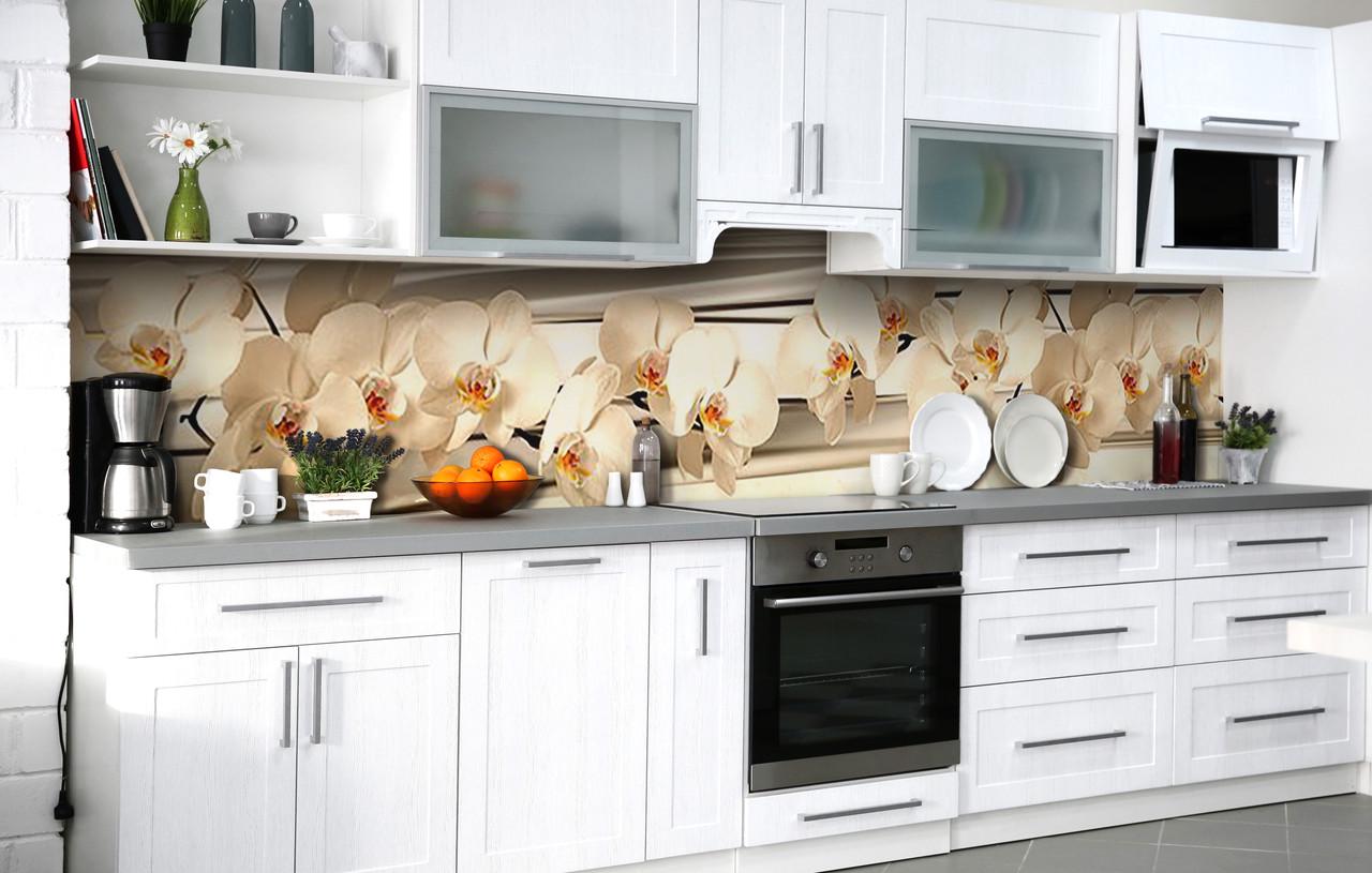 Кухонный фартук Бежевые Орхидеи/Шелк виниловый самоклеющийся 600х2500 мм Бежевый