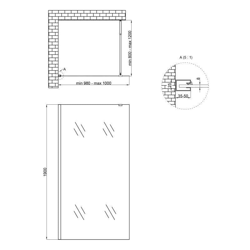 Душова перегородка Q-tap Walk-In Standard CRM201.C8 100х190 см (22060730) - фото 2