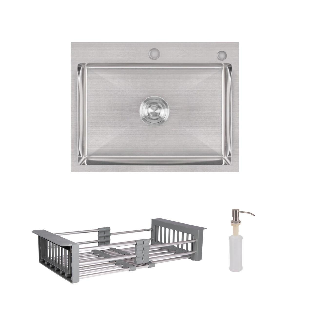 Комплект Lidz Handmade H5845 мийка для кухні інтегрована з дозатором та Lidz K01G кошик для сушки Brushed Комплект Lidz Handmade H5845 мийка для кухні інтегрована з дозатором та Lidz K01G кошик для сушки Brushed