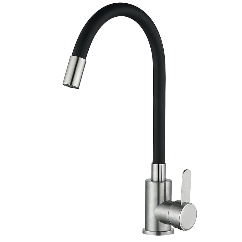 Смеситель для кухни MIXXUS FAN-011 Refl.Black с черным гибким изливом нержавеющая сталь (MI6105)
