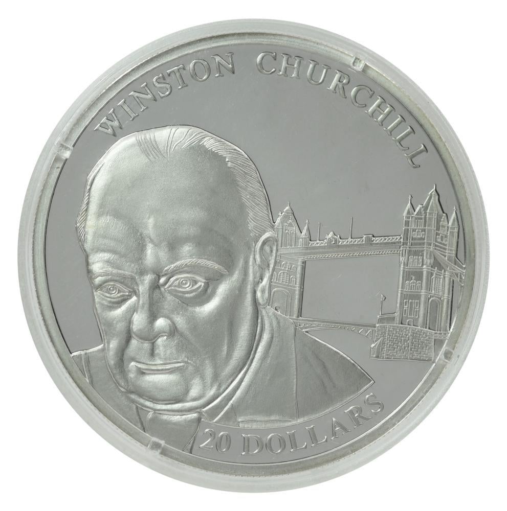 Коллекционная монета Либерия 20 долларов 2002 серебро AU-UNC Уинстон Черчилль (М21955)