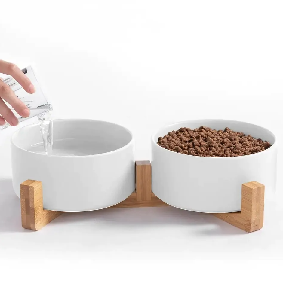 Миска двойная керамическая для собак и котов на подставке 2х400 мл Белый - фото 3