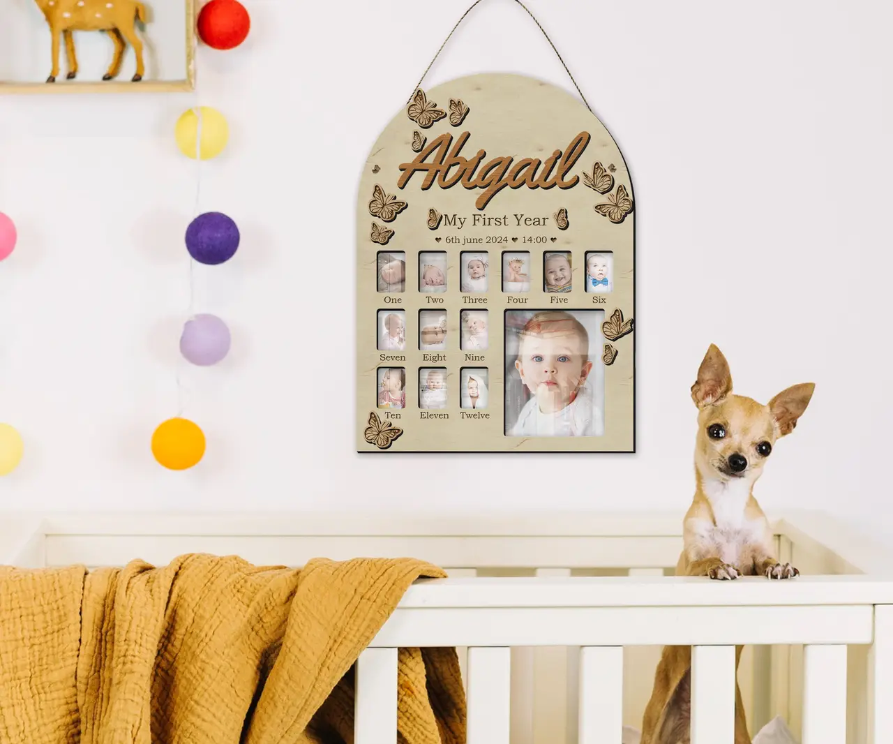 Фотоколаж дерев'яний The Frame Depot для першого року дитини на 13 фотографій Натуральний (first_year_butterfly) - фото 2