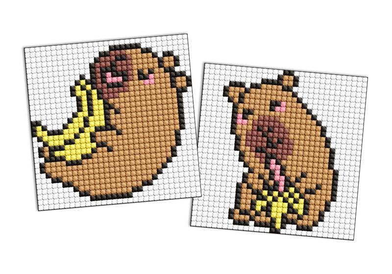 Алмазная мозаика на магните Ideyka Капибара: бананы из 2 сюжетов 9х9 см (Id-AMG1165)