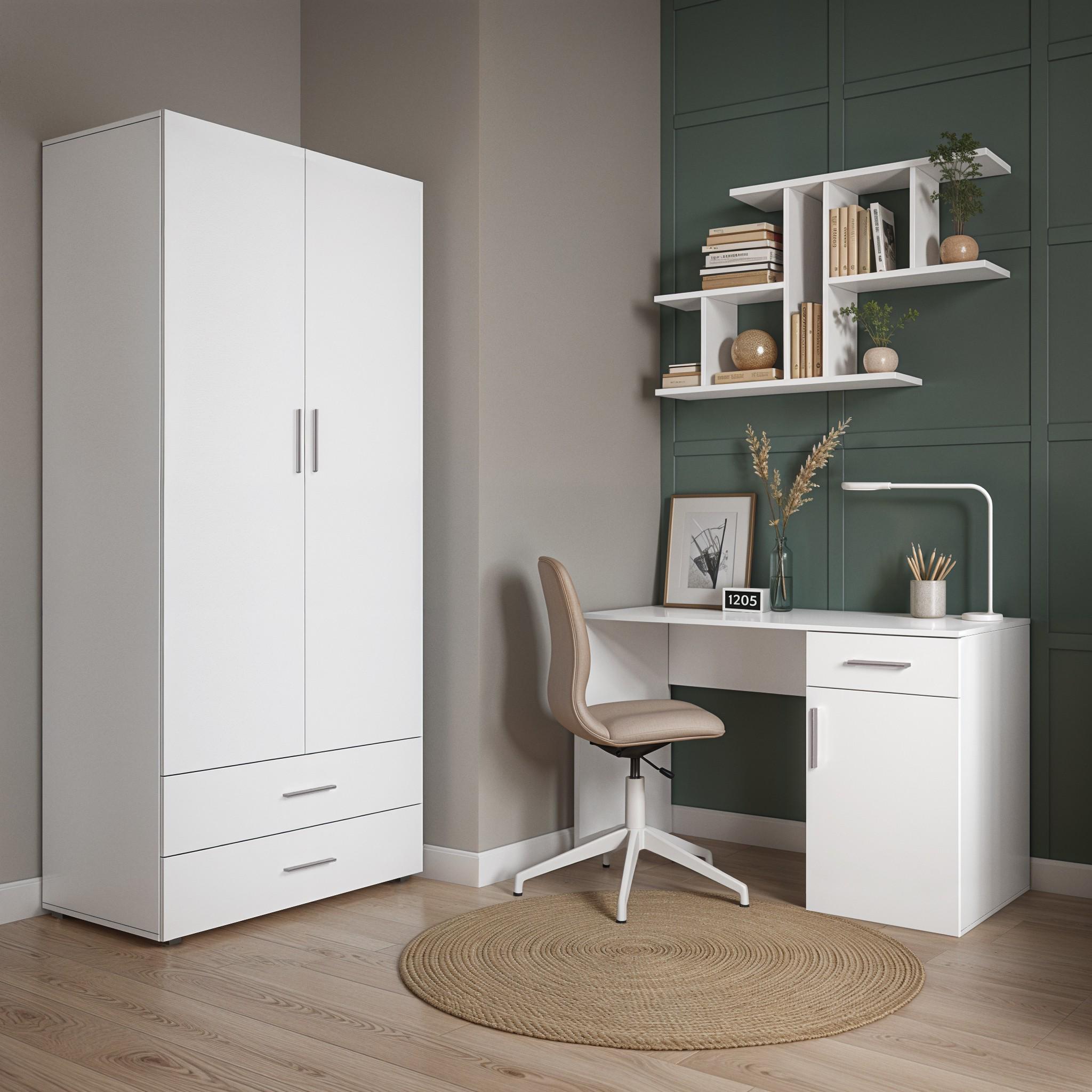 Комплект мебели Miro шкаф и стол с настенной полкой 2200x520x2190 мм Белый