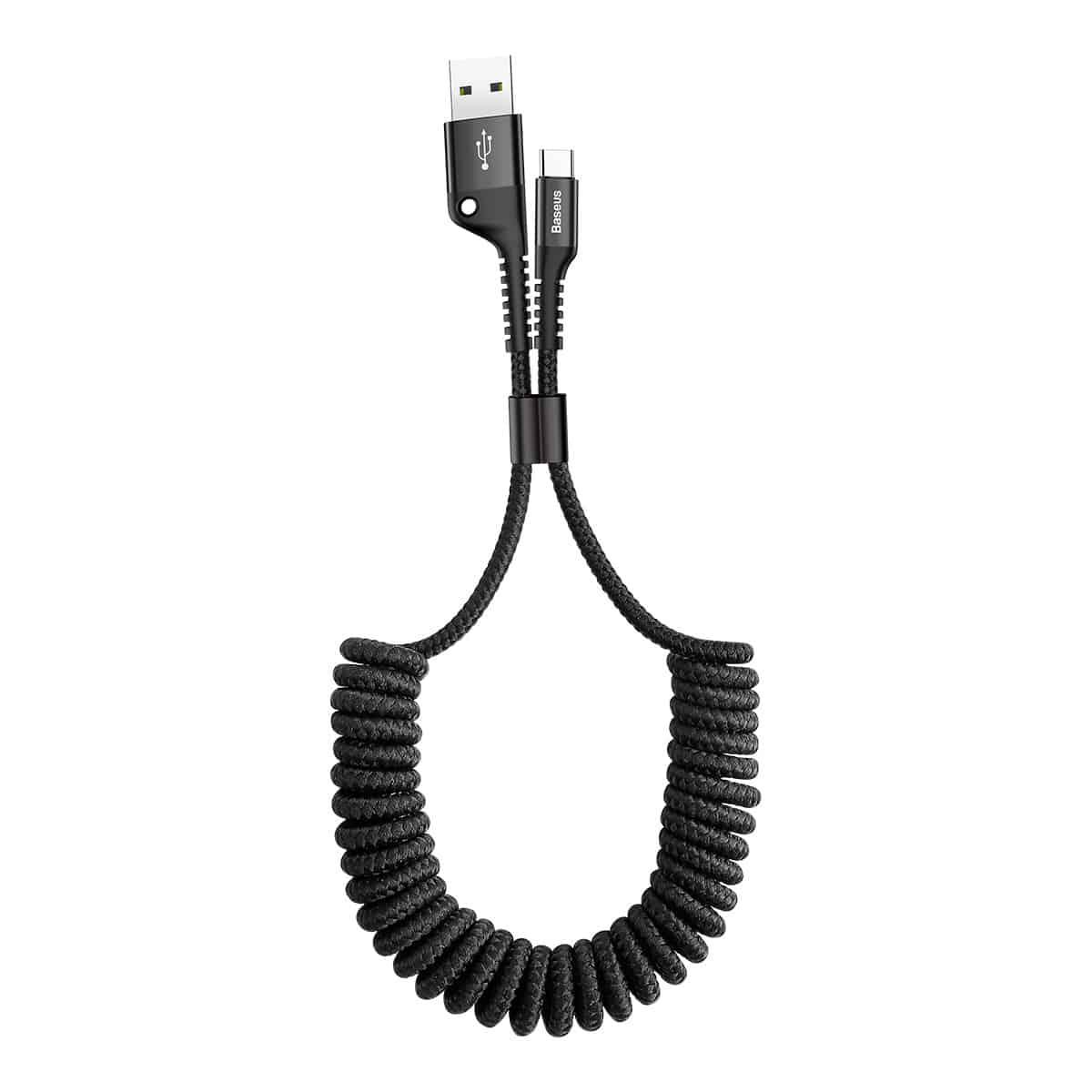 Кабель спиральный BASEUS Fish eye Spring USB For Type-C USB 2,0 быстрая зарядка 1 м Черный - фото 3