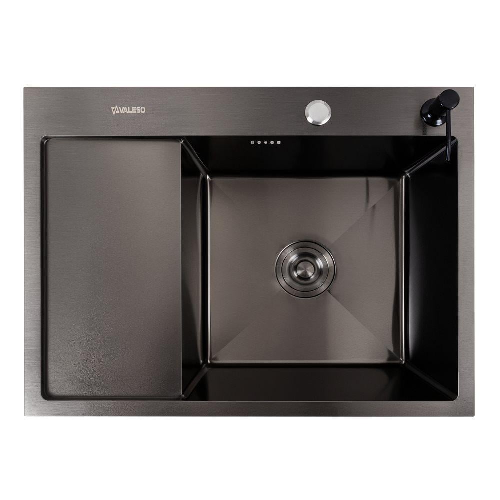 Кухонна мийка круглий сифон 3,0/0,8 CM /PVD Valeso Handmade 65х50 см Чорний