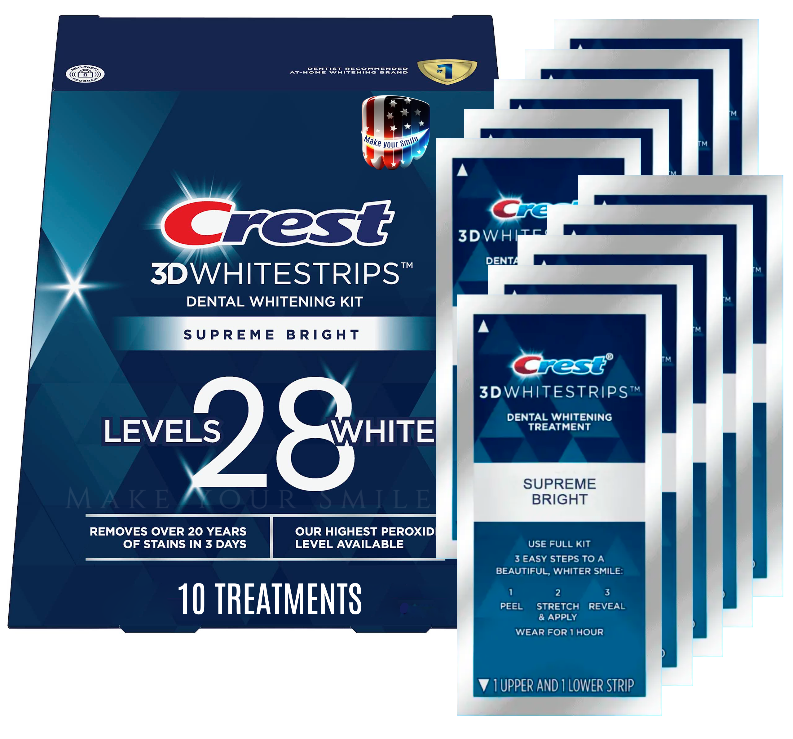 Смужки відбілюючі Crest Supreme Bright/Flex fit Whitestrips 10 пар смужок (3456789567)