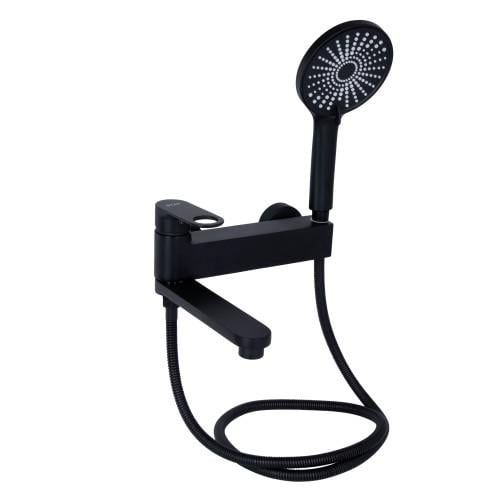 Смеситель для ванны Q-tap Jay с поворотным изливом и душевой гарнитурой Black Matt (QTJAY260BLM45548)