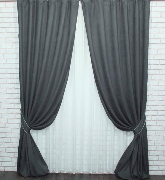 Комплект штор Petek-люкс микровелюр 1,5х2,7 м 2 шт. Графитовый - фото 2