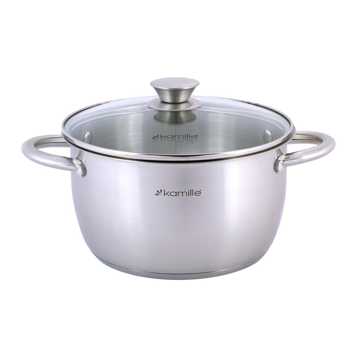 Кастрюля с крышкой Kamille KM-4902 из нержавеющей стали и полыми ручками для индукции/газа 3 л (29-84-4902)