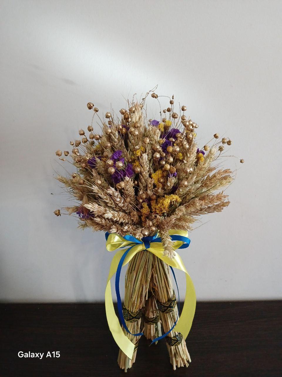 Дидух рождественский из колосья пшеницы/льна и овса на трех ножках 50-55 см с украинской лентой (2822852634) - фото 6 Дидух рождественский из колосья пшеницы/льна и овса на трех ножках 50-55 см с украинской лентой (2822852634) - фото 6