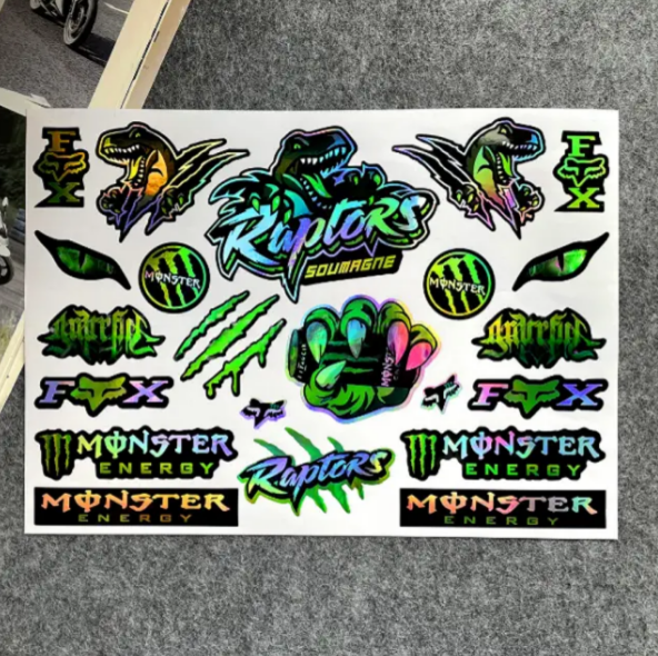 Наклеки голографические RAPTORS SOUVERAIGNE и MONSTER ENERGY 1 лист (2854187522)
