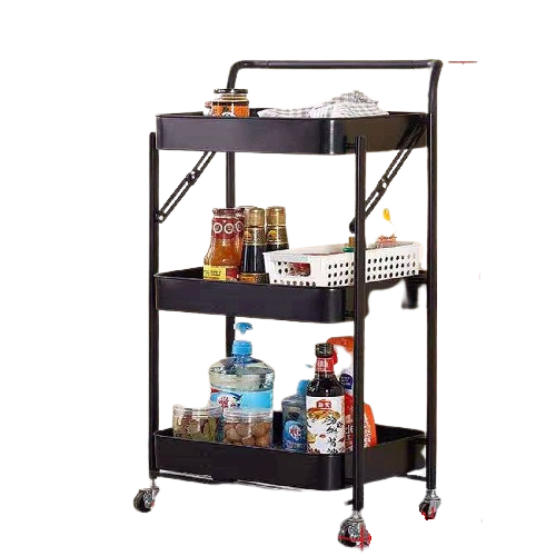 Етажерка на колесах Stenson WW01358-BL металева 3 яруси 44x28x87 см Чорний (544089)