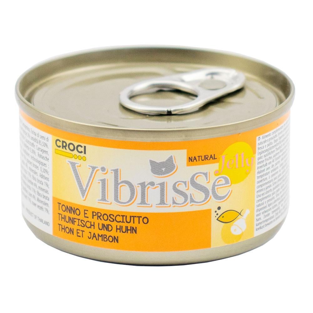 Блок консервованого корму для котів Croci Vibrisse Jelly з тунцем і курячою шинкою в желе 24х70 г