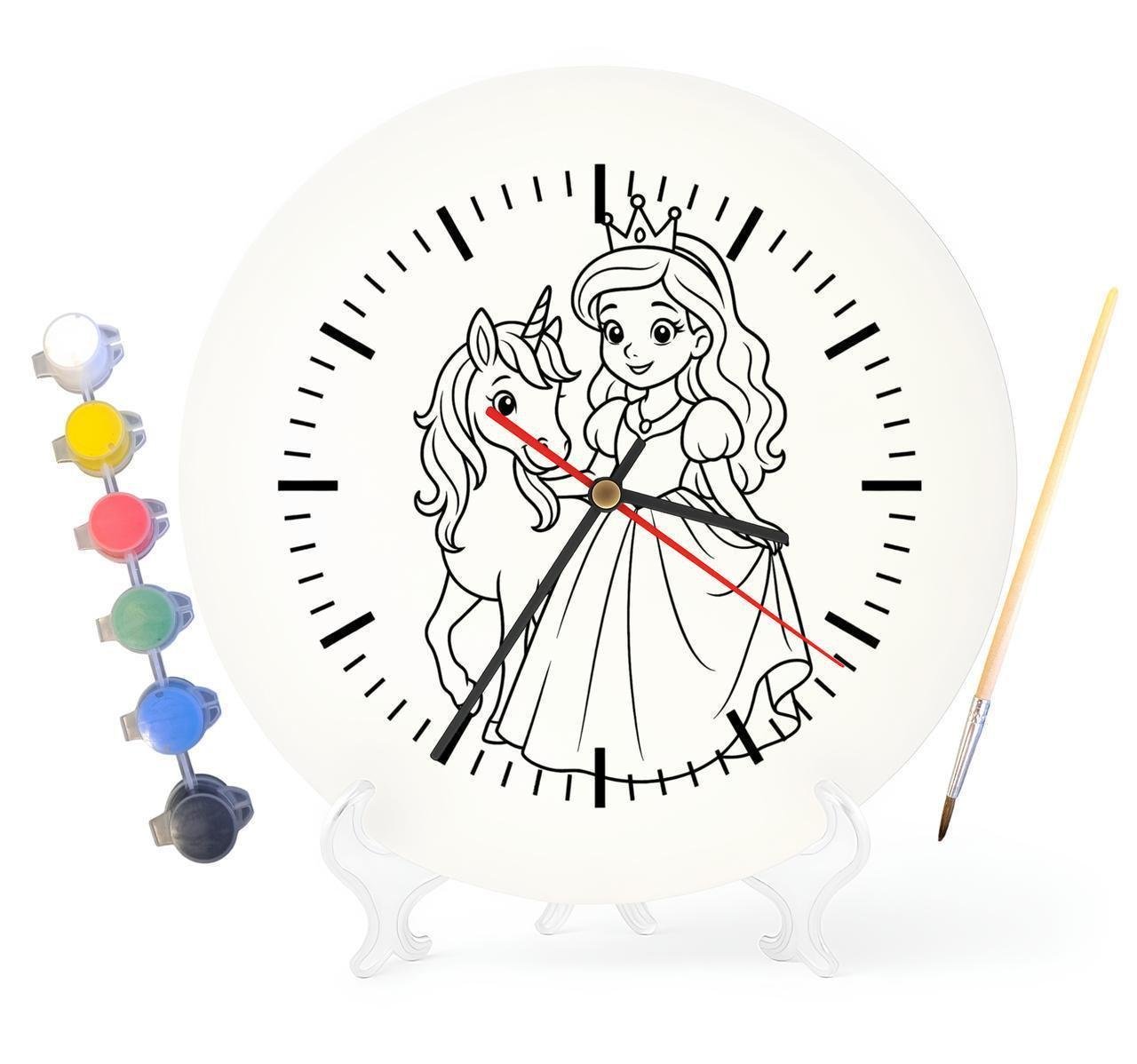 Детский набор для творчества часы раскраска Принцесса и Единорог 30 см (Г0097)