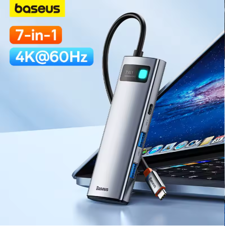 Хаб мультифункциональный USB Baseus 2 USB-C 4K при 60 Гц HDMI 3xUSB 3.0 PD 100 Вт порт Type C картридер SD/TF 7в1 (28337953) - фото 5