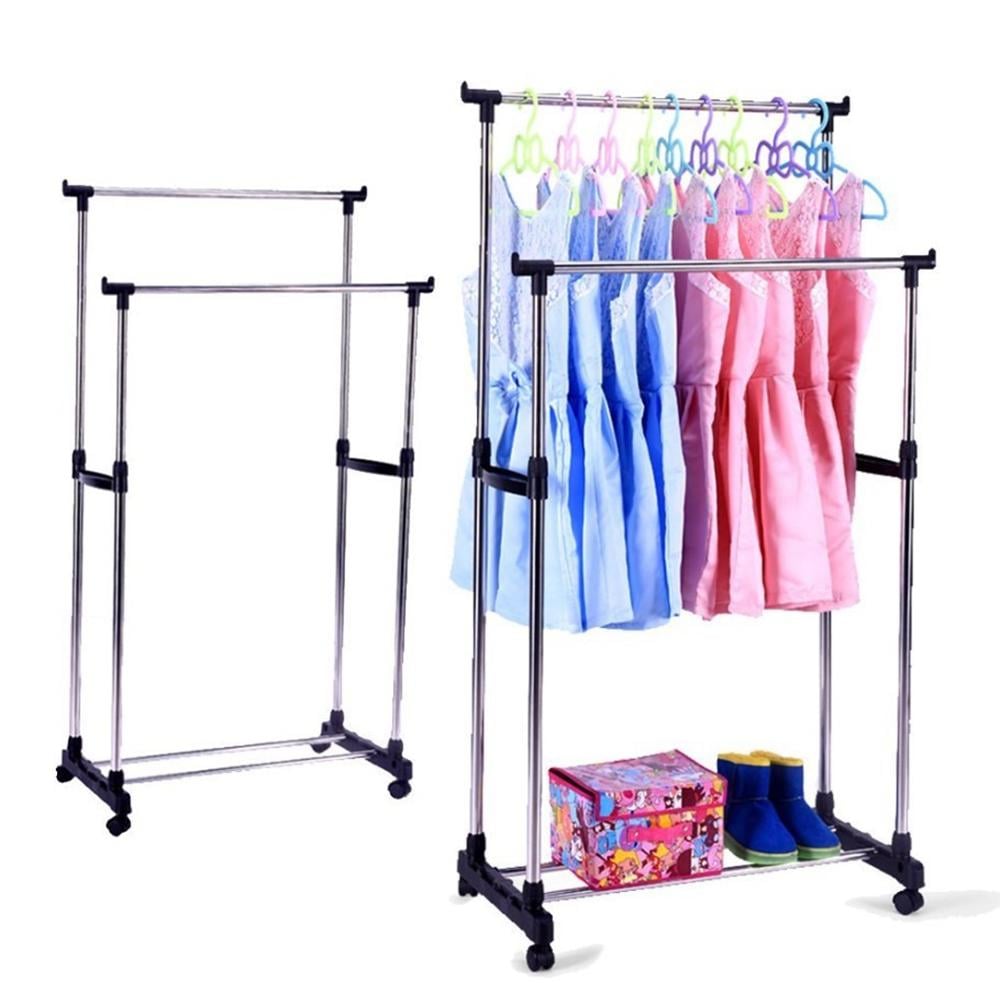 Стойка для одежды 8006 металлическая напольная двойная телескопическая с колесами (37-110732) - фото 7