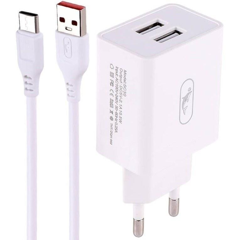 Зарядное устройство сетевое SkyDolphin SC30T 10,5W 2xUSB-A 2.1A с кабелем USB Type-C White (SDMZP-000113) Зарядное устройство сетевое SkyDolphin SC30T 10,5W 2xUSB-A 2.1A с кабелем USB Type-C White (SDMZP-000113)