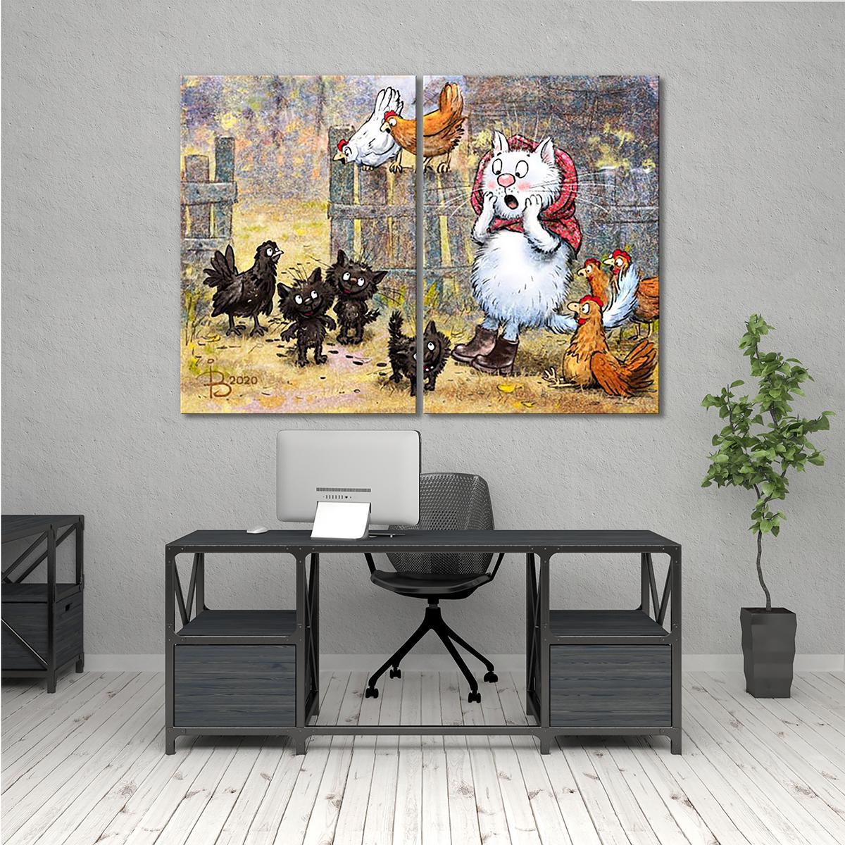 Модульная картина Три чумазых чертенка 2 модуля 50x75 см