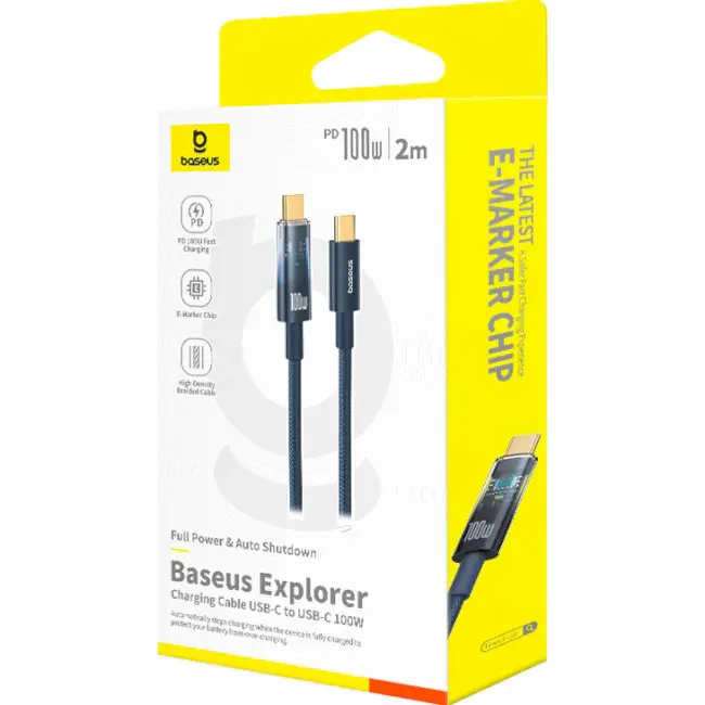 Кабель BASEUS Explorer Charging with Auto Shutdown Cable Type-C to Type-C P10319704321-01 100W 2 м Blue - фото 3