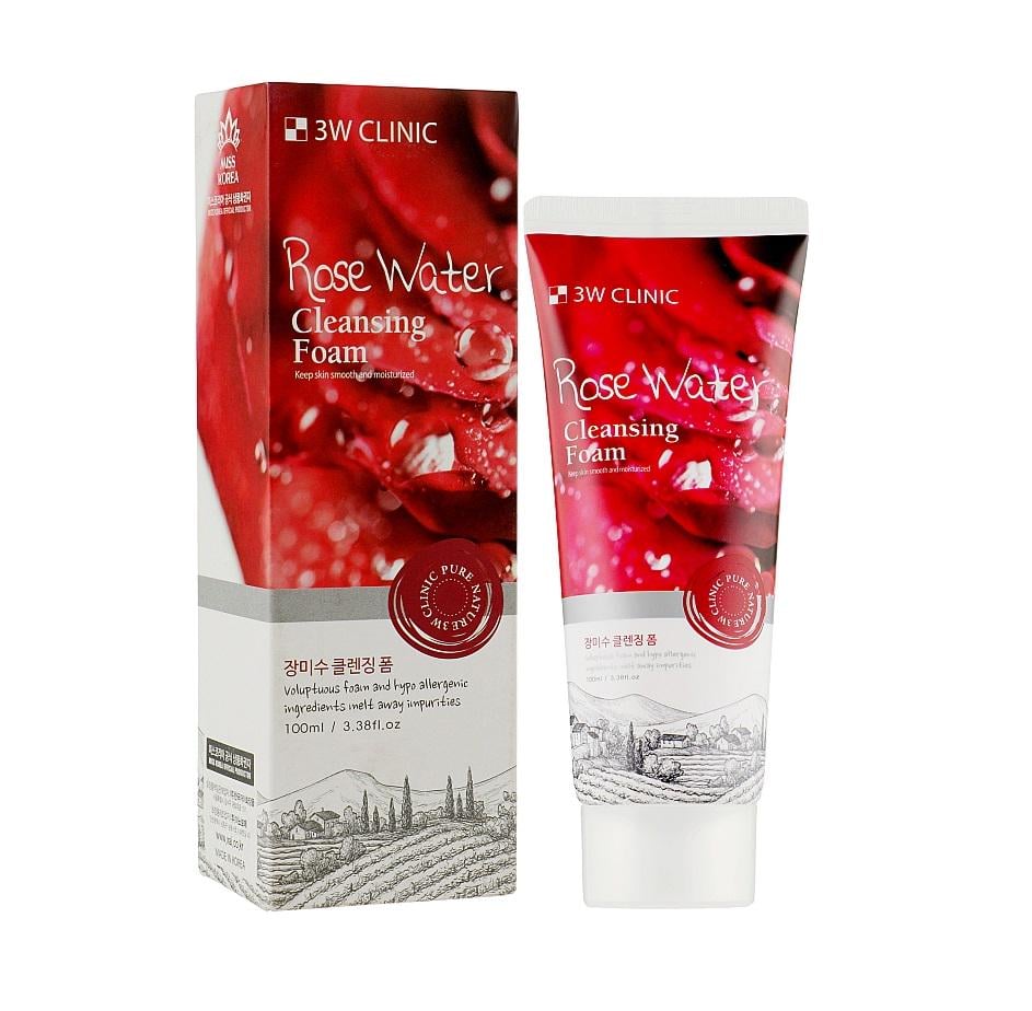 Пенка для лица очищающая с розовой водой Rose Water Cleansing Foam 3W Clinic 100 мл (8809772620322) - фото 1