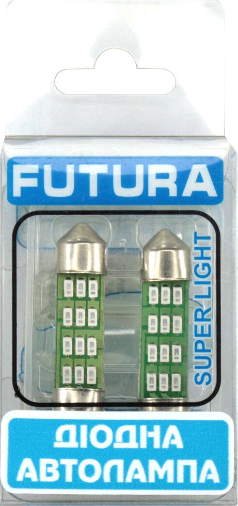 Лампочка FUTURA 2-х цокольная LED T11 C10W SMD 12 диодов 12 V-1,7 Вт SV8.5-8 35 мм 2 шт. (60313)