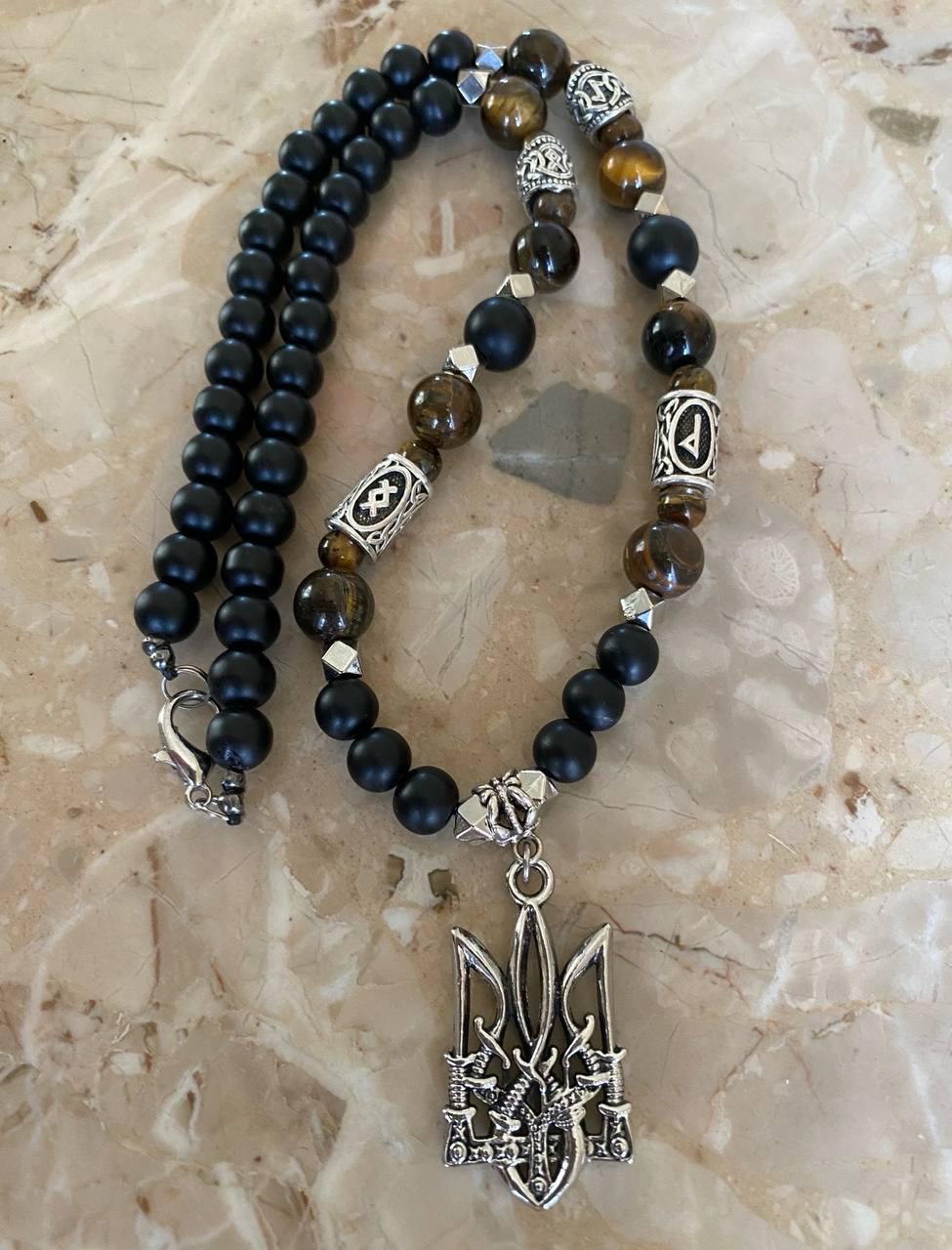 Кольє LITAURS із натурального каміння і металевими вставками доповнений кулоном тризуб герб України (250301) - фото 3 Кольє LITAURS із натурального каміння і металевими вставками доповнений кулоном тризуб герб України (250301) - фото 3